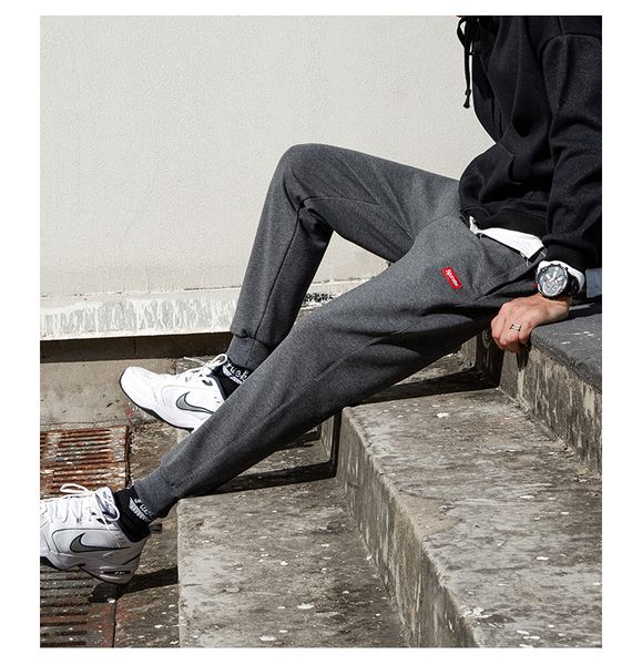 

boys sports sweat pants mens winter plus velvet thick casual pants sweatshirt slim cotton keep warm 2020 style fashion trend, Black