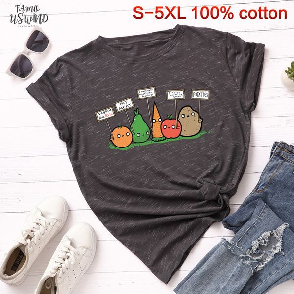 

vegan basic t shirt women fashion harajuku fruit basic casual vegetable tees summer oversized print cotton tshirt, White