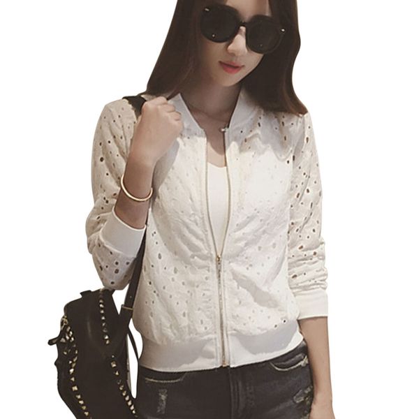 

fashion women bomber jacket long sleeve lace sunscreen shirt short summer thin coat casual baseball coat bs88, Black;brown