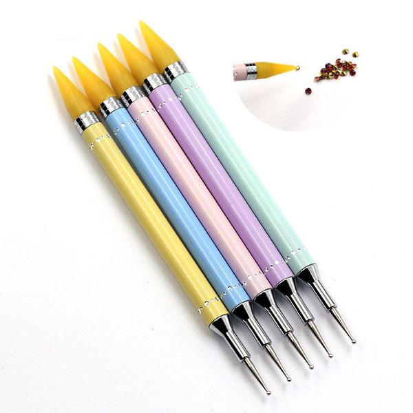 

dotting tools 1pc dual-ended diy nail pen rhinestone studs picker wax pencil crystal beads art tool painting draw brush, Silver