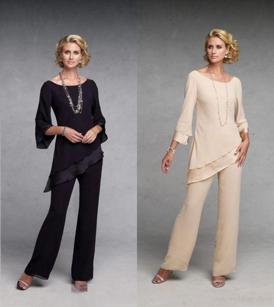 

2019 Custom Made Mother Of The Bride Dresses Baeatu Chiffon Mother Of The Bride Two Pieces Pant Suits Wedding Guest Dresses Long Sleeve