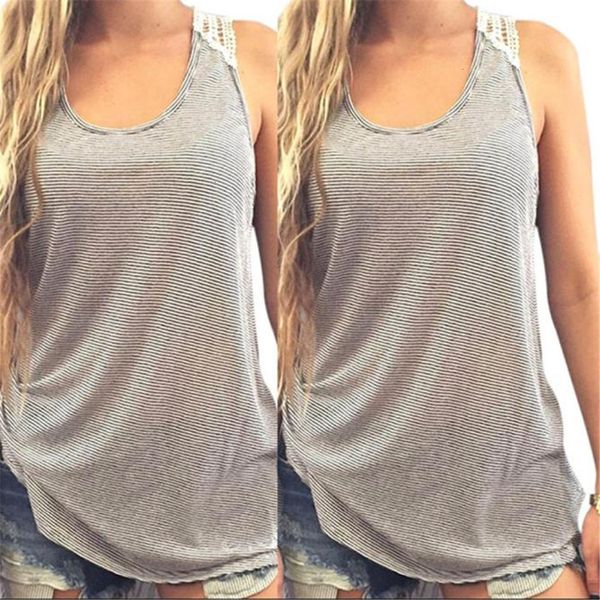 

women fashion summer lace decoration cotton blend vest round neck sleeveless casual solid tank, White