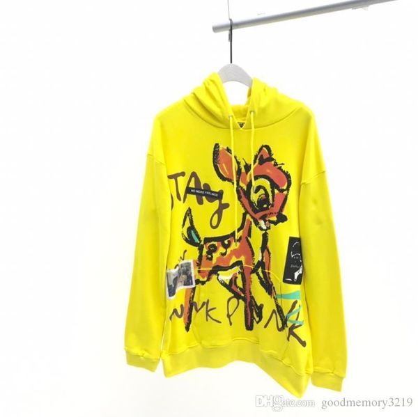 

2019 fw осенью и зимой совместный новый свитер с капюшоном цифровая печать граффити олень толстовка, Black