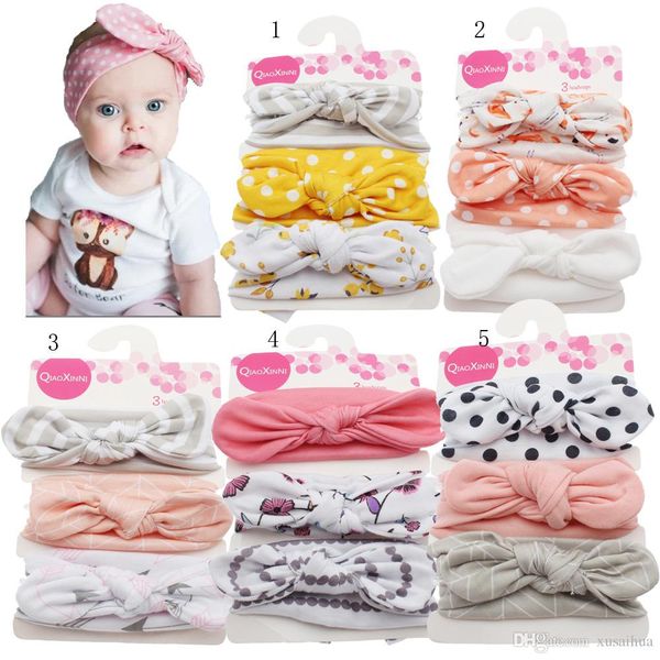 5 Styles Baby Girl Rabbit Ear Knot Soft Headbands Colorful Flowers Printing Hair Accessories Children Birthday Gift Card Hair Accessories For