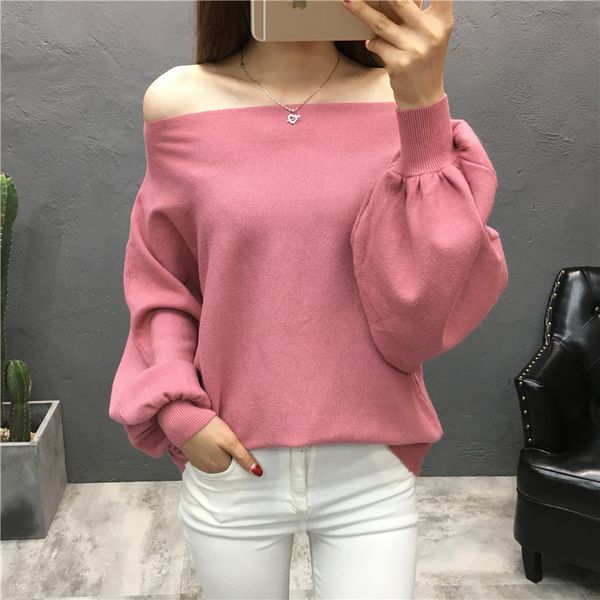 

winter korean style fashion ladies sweater slash neck batwing sleeve knitted women pullover loose solid sweater, White;black