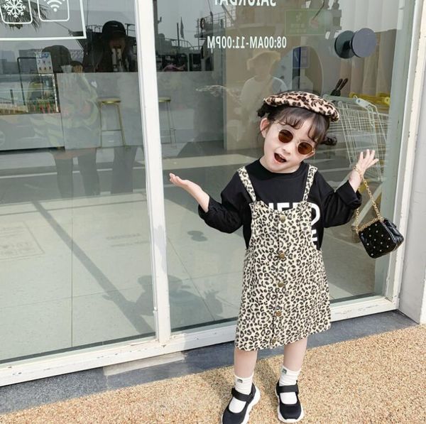 

2020 korea style girls leopard dress spring girls vest dresses 1-6t py344, Red;yellow