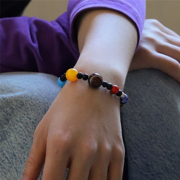 

natural stone beading bracelet for men women natural chakra yoga bracelet universe solar system planet bracelets charm jewelry, Black