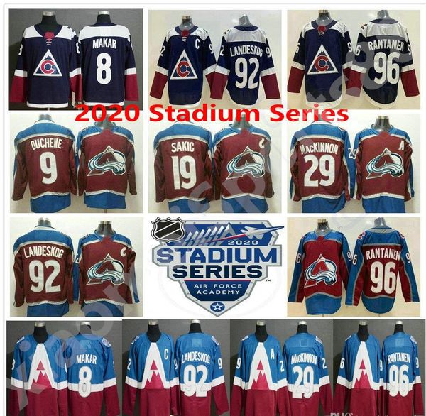 

2020 stadium series jersey colorado avalanche hockey 8 cale makar 29 nathan mackinnon 92 gabriel landeskog 96 mikko rantanen navy burgundy, Black;red