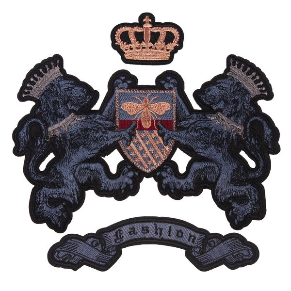

embroidery crown lion patches for jackets,embroidered letters crown badges appliques for jeans,patches for clothing a94, Black
