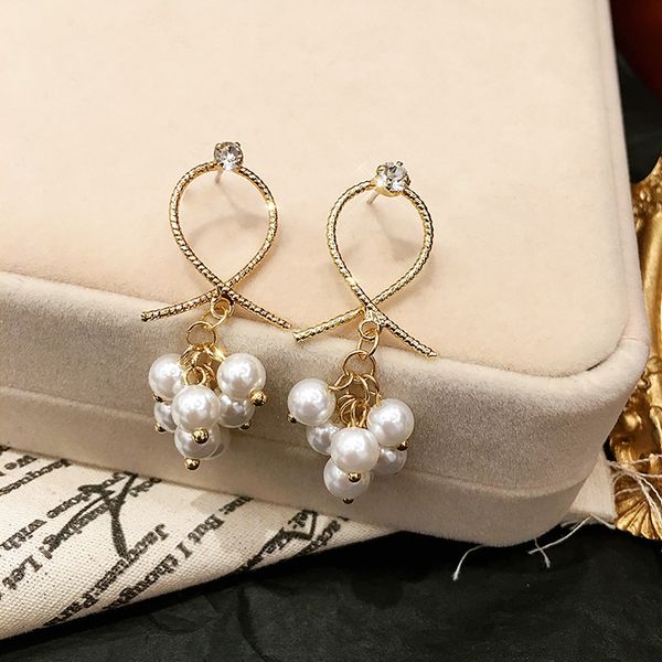 

925 silver cross metal multi-pearl кисточкой серьги женщин корейский стиль чистый красный личность длинные серьги падения стержня способа ea, Golden