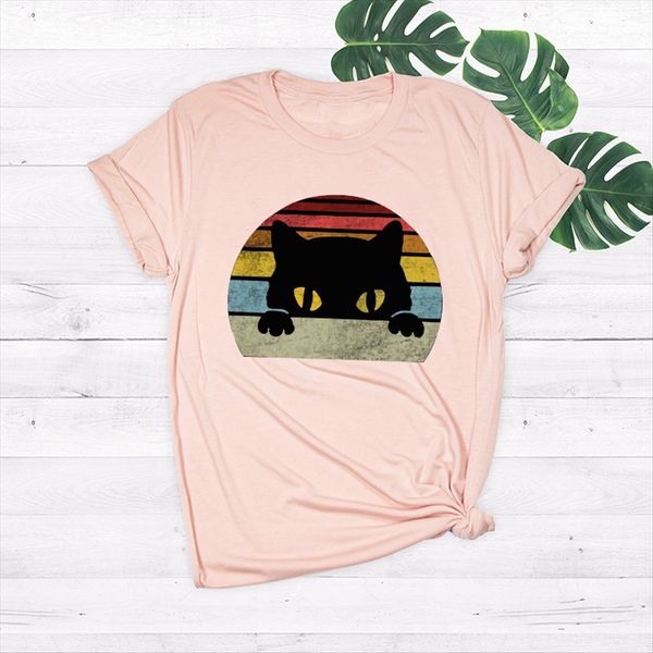 

round collar short sleeve women's round collar short sleeve t-shirt women's t-shirt cat cat top, White