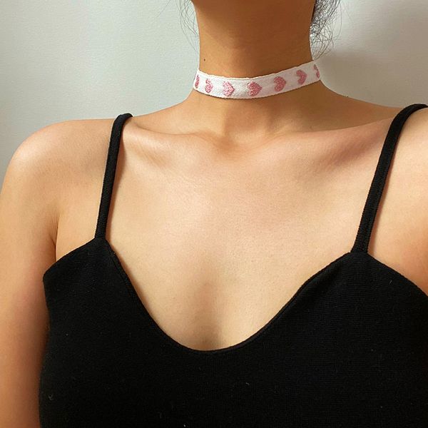

vogallery kawaii heart women chokers necklaces fashion cotton pink red white beige short necklace summer chocker jewelry new, Golden;silver