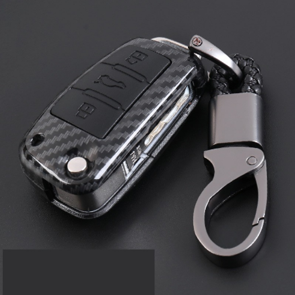 

car key case for abs carbon fiber shell+silicone cover remote key holder fob case&keychain for a1 a3 q3 q7 a6