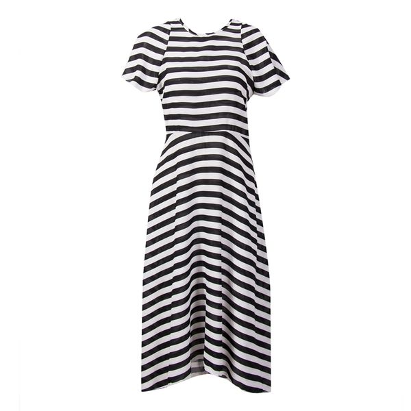 

women summer fashion casual striped long maxi beach dress ladeis short sleeve slim asymmetrical long sundress