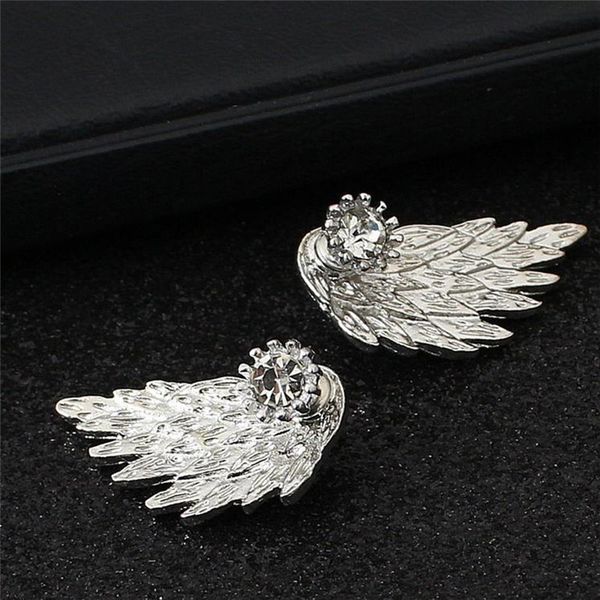 

mling women's angel wings stud earrings crystal gold /silver ear jewelery party earring gothic feather brincos fashion oorbellen, White