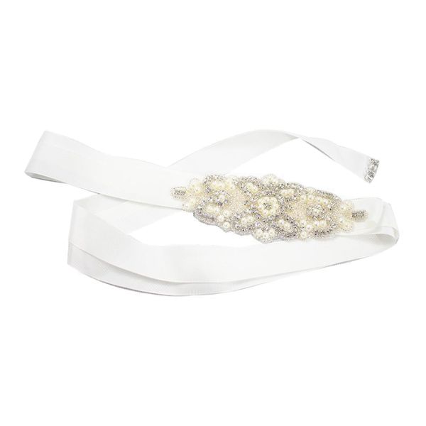 

wedding dress rhinestone pearl belt sash for bride bridesmaid white