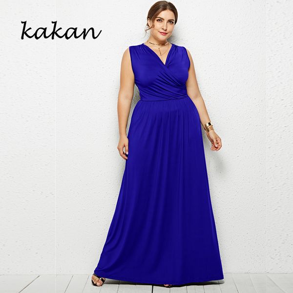 

kakan летние новые женские платья больших размеров случайные свободные нерегулярные сплошной цвет v-образным вырезом модное платье белый чер, Black;gray