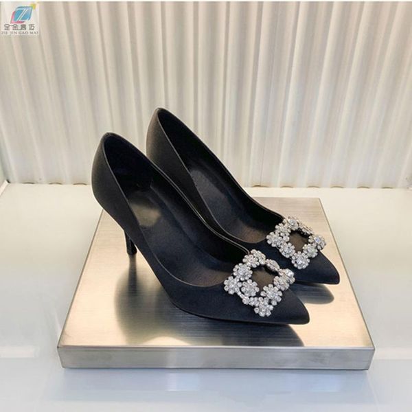 

super high heels single shoes women synthetic crystal diamond satin pointed toe thin heels party shoes fashion womens pump, Black