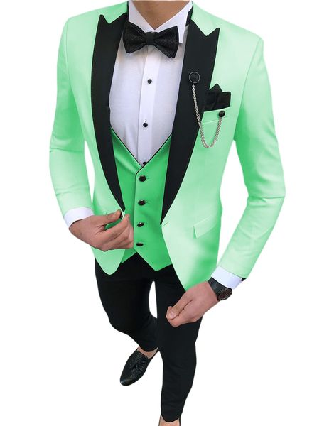 Neue heiße Männer Anzüge 3 Stück Slim Fit Freizeit Groomsmen 14 Farben Revers Business Smoking für formelle Hochzeit (Blazer + Hose + Weste)