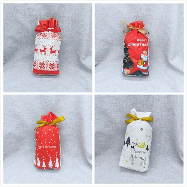 

50pcs christmas drawstring bags plastic gift santa claus bag packaging biscuit candy bag merry christmas halloween party decor