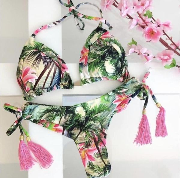 

2020 bandeau bikini print women's two-piece swimsuit bikini one shoulder swimwear brazilian set