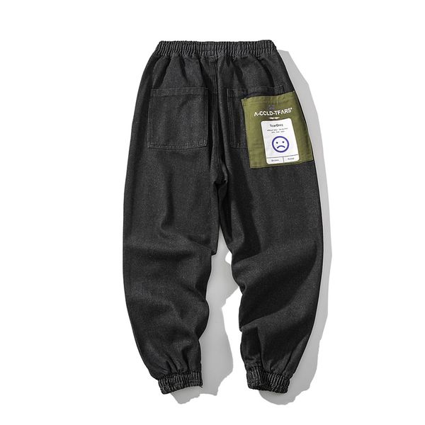 

весна и лето 2020 моды упругой талии джинсы мужчины корейской тенденция рыхлые ноги случайные дикие лодыжки длина шаровары, Blue