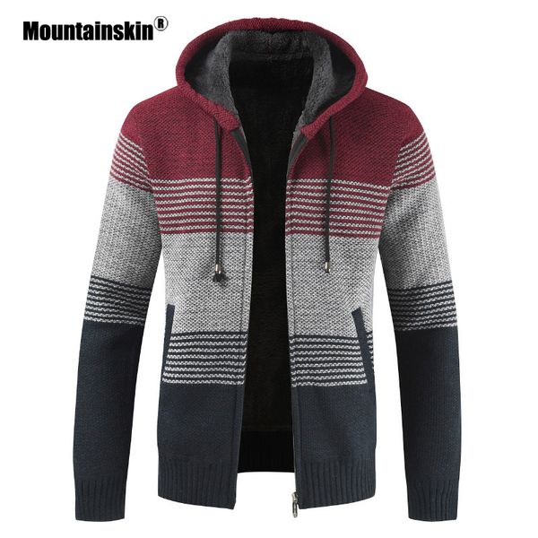 

mountainskin men's sweater coat 2020 spring autumn mens hooded stripe coat thick zipper wool sweater cardigan jumpers male sa868, White;black