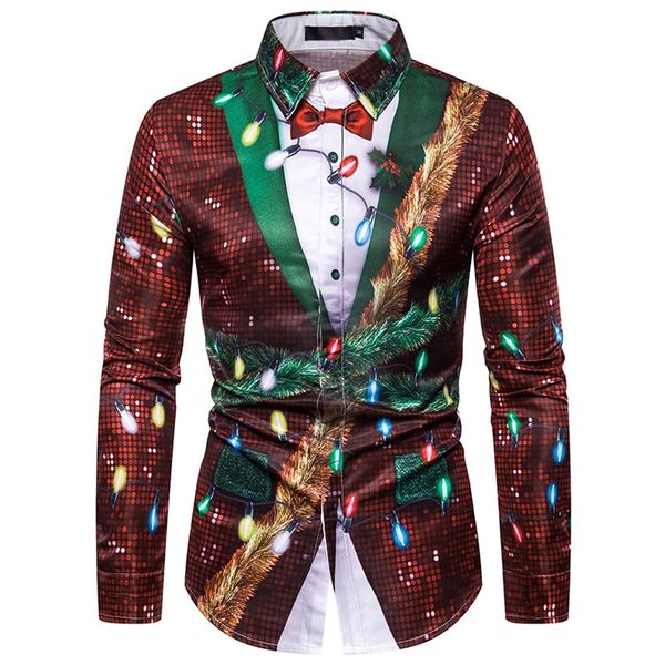 

feitong snowflakes printed christmas shirt men fake two pieces long sleeves party casual outdoor casual male blouse, White;black