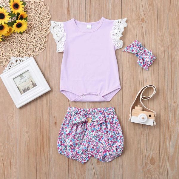 

baby girl summer одежда set 2020 casual с коротким рукавом кружева рубашка + шорты + бантом оголовье детская одежда vestiti бамбина, White