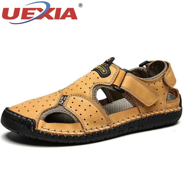 

uexia 2019 new summer new leather outdoor shoes men sandals for male casual classic water walking beach sneakers sandals size 48, Black