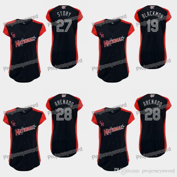

Womens National League Colorado 28 Nolan Arenado Rockies Jersey 19 Charlie Blackmon 27 Trevor Story 100% Stitched Baseball Jerseys Navy