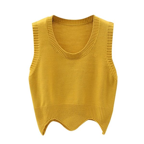

women wild autumn loose sleeveless o neck knitted vest women short coat vest wavy side knit, Black;white