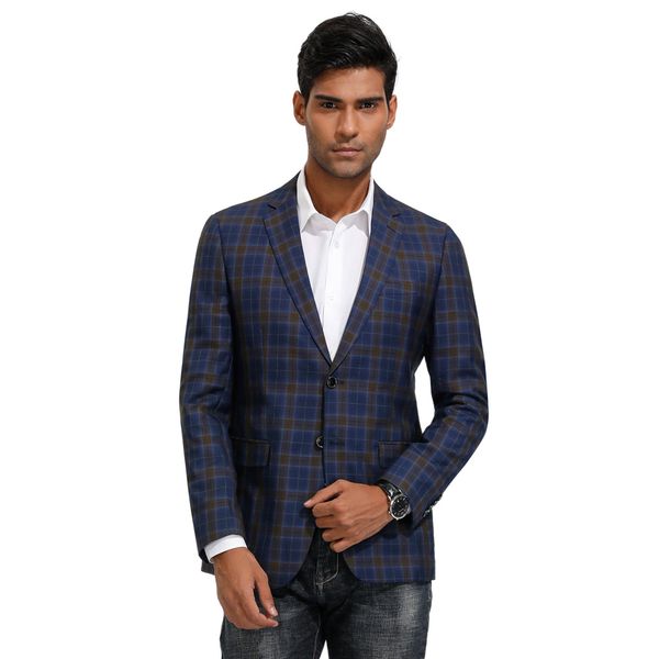 

navy blue men двухкнопочного blazer пальто нотч split назад стильная сетка карман с длинным рукавом вечер партии офис блейзер, White;black