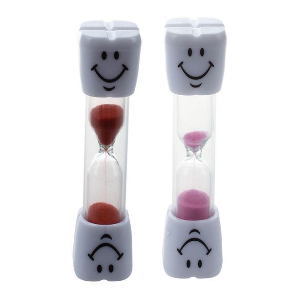 

2pcs childrens toothbrush timer hourglass kids sandglass smile sand egg 3 minutes - red & pink