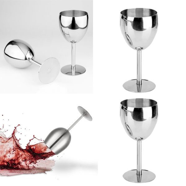 

2 pcs stainless steel white / red wine glass beer cup goblet spa drinkware