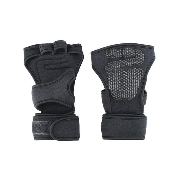 

fitness anti-slip gloves weight lifting palm protector gloves w/wrist wrap, Black