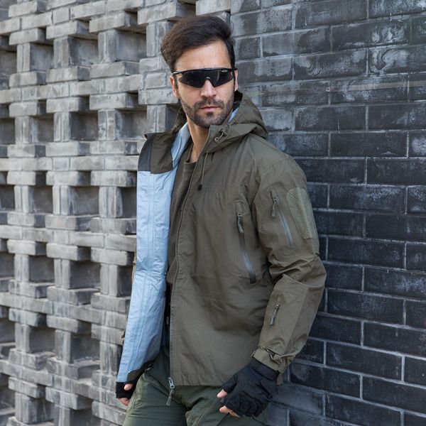 

hard shell hunting camo men windbreaker clothes jacket men camouflage hooded hardshell thin pressure glue waterproof coat, Blue;black