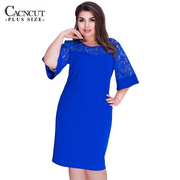 

2020 women's dresses big size lace patchwork dress female large plus size tunic dress summer ladies office work vestido clothing, Black