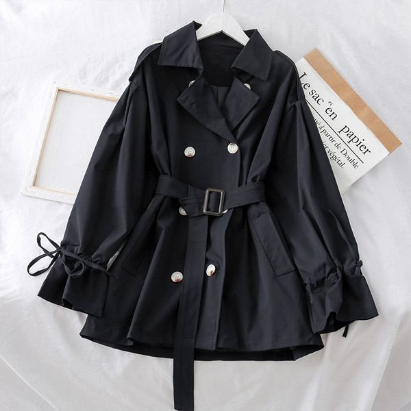 

short black двойной брестед пальто для женщин solid wide талией пояса вскользь высокого качества корейского стиля ветровка outwear, Tan;black