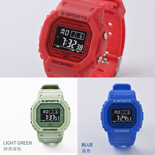 

tiktok matcha green square student sports men and women couples waterproof electronic electronic watch watch watch, Blue