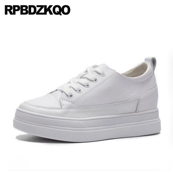 

trainers lace up casual muffin creepers platform shoes thick sole genuine leather sneakers custom white elevator women chinese, Black