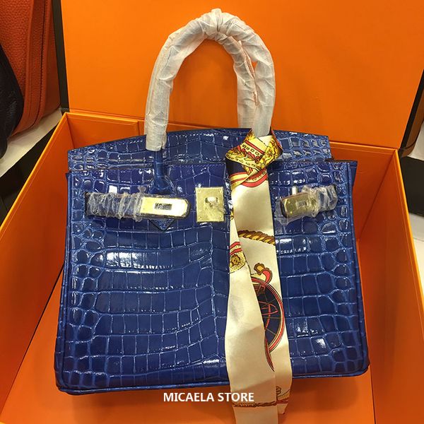 

De igner handbag fa hion luxury women tote bag cla ic bright crocodile cowhide embo ed ladie houlder cro body me enger bag pur e