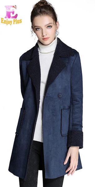 

10%off chest 100-122cm elegant faux suede new winter 2017 long blazer coat women big size blue office jacket slim, Black
