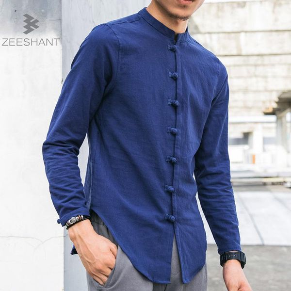 

Zeeshant Men Linen Shirts Long Sleeve Chinese Style Mandarin Collar Traditional Kung Fu Tang Casual Social Shirt Brand Clothing