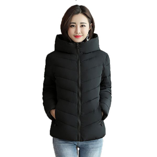 

stand collar hooded winter jacket women autumn basic jacket ladies female coat coats outwear casaco feminino inverno 2019, Black