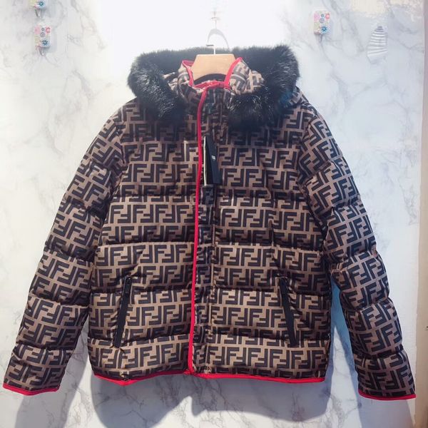 

winter casual fur hooded jacket fend women/men ff f-letter outerwear coats down warm jacket doudoune parkas, White