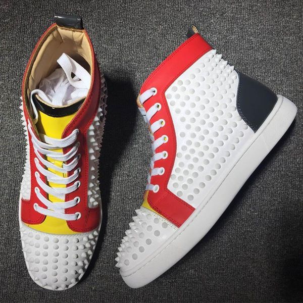 

fashion red is bottoms studded casual sneakers spikes for men women high r sneaker party lovers leather lace up flat shoes, Black