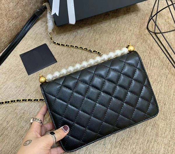 

2019 newest fashion pearl chain bag women mini square shoulder bag cross body bag messenger bags clutch woc diamond lattice lambskin purse