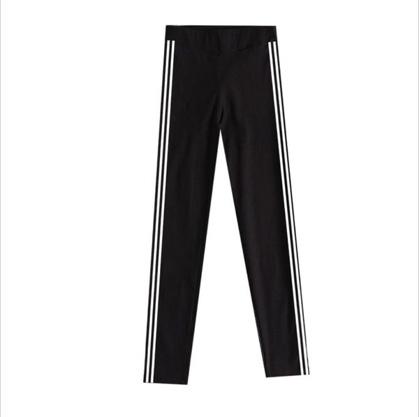 

women bottoms long casual pants autumn spring female clothes double striped pencil tight black feet sportswear trousers, Black;white