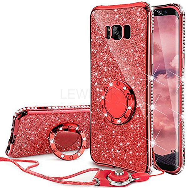 

Держатель кольца Покрытие мягкий чехол ТПУ Glitter Bling для Samsung Galaxy A7 2018 A750 F A6 A8 S9 S8 Plus S